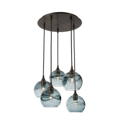 767 Swell: 5 Pendant Cascade Chandelier-Glass-Bicycle Glass Co - Hotshop-Steel Blue-Brushed Nickel-Bicycle Glass Co