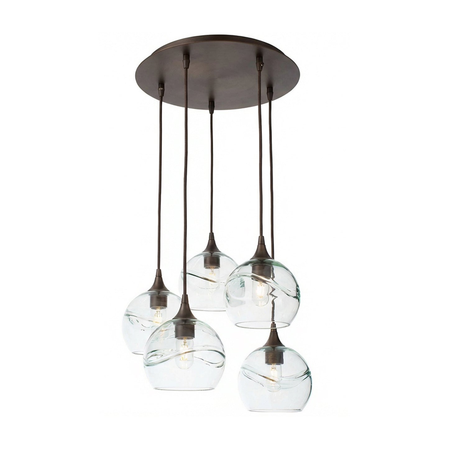 767 Swell: 5 Pendant Cascade Chandelier-Glass-Bicycle Glass Co - Hotshop-Eco Clear-Antique Bronze-Bicycle Glass Co