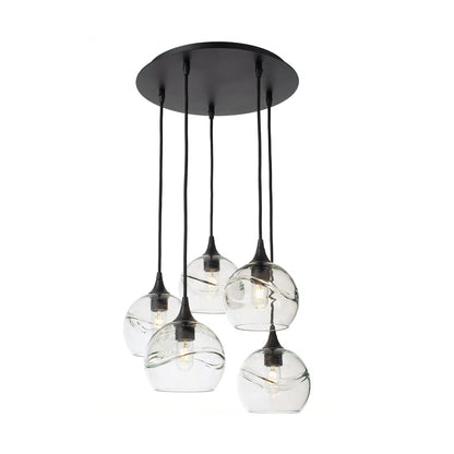 767 Swell: 5 Pendant Cascade Chandelier-Glass-Bicycle Glass Co - Hotshop-Eco Clear-Matte Black-Bicycle Glass Co