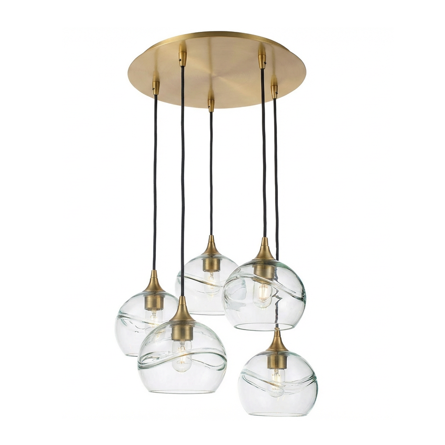 767 Swell: 5 Pendant Cascade Chandelier-Glass-Bicycle Glass Co - Hotshop-Eco Clear-Polished Brass-Bicycle Glass Co