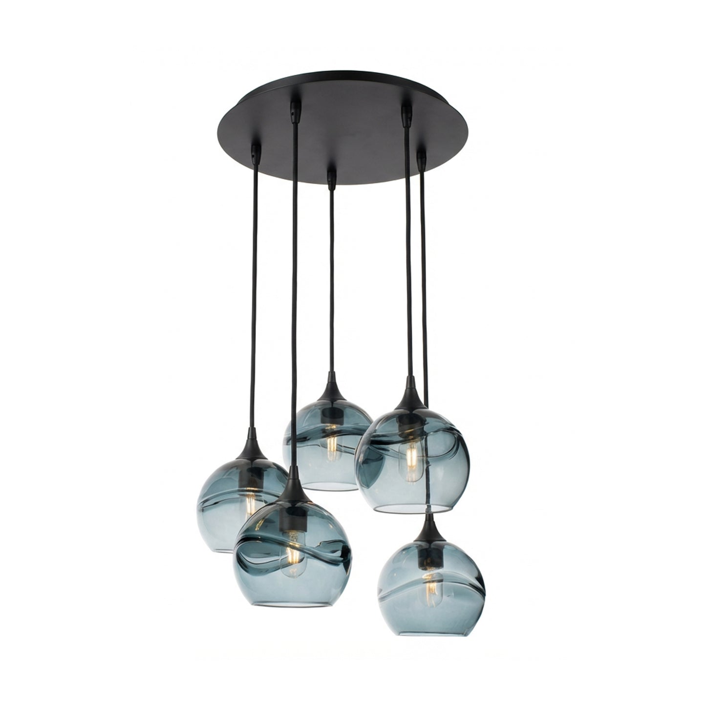 767 Swell: 5 Pendant Cascade Chandelier-Glass-Bicycle Glass Co - Hotshop-Slate Gray-Matte Black-Bicycle Glass Co