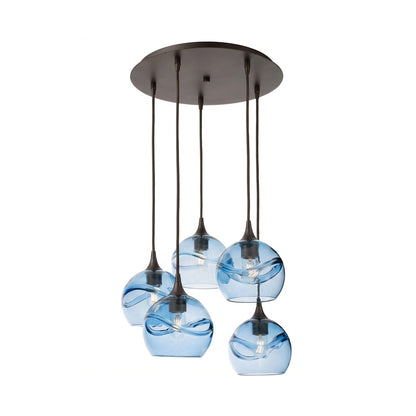 767 Swell: 5 Pendant Cascade Chandelier-Glass-Bicycle Glass Co - Hotshop-Steel Blue-Antique Bronze-Bicycle Glass Co