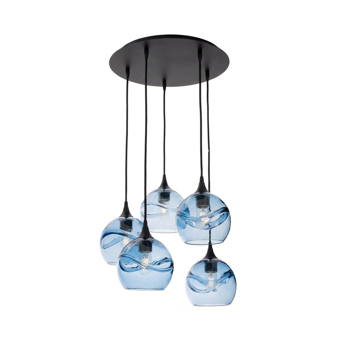 767 Swell: 5 Pendant Cascade Chandelier-Glass-Bicycle Glass Co - Hotshop-Steel Blue-Matte Black-Bicycle Glass Co