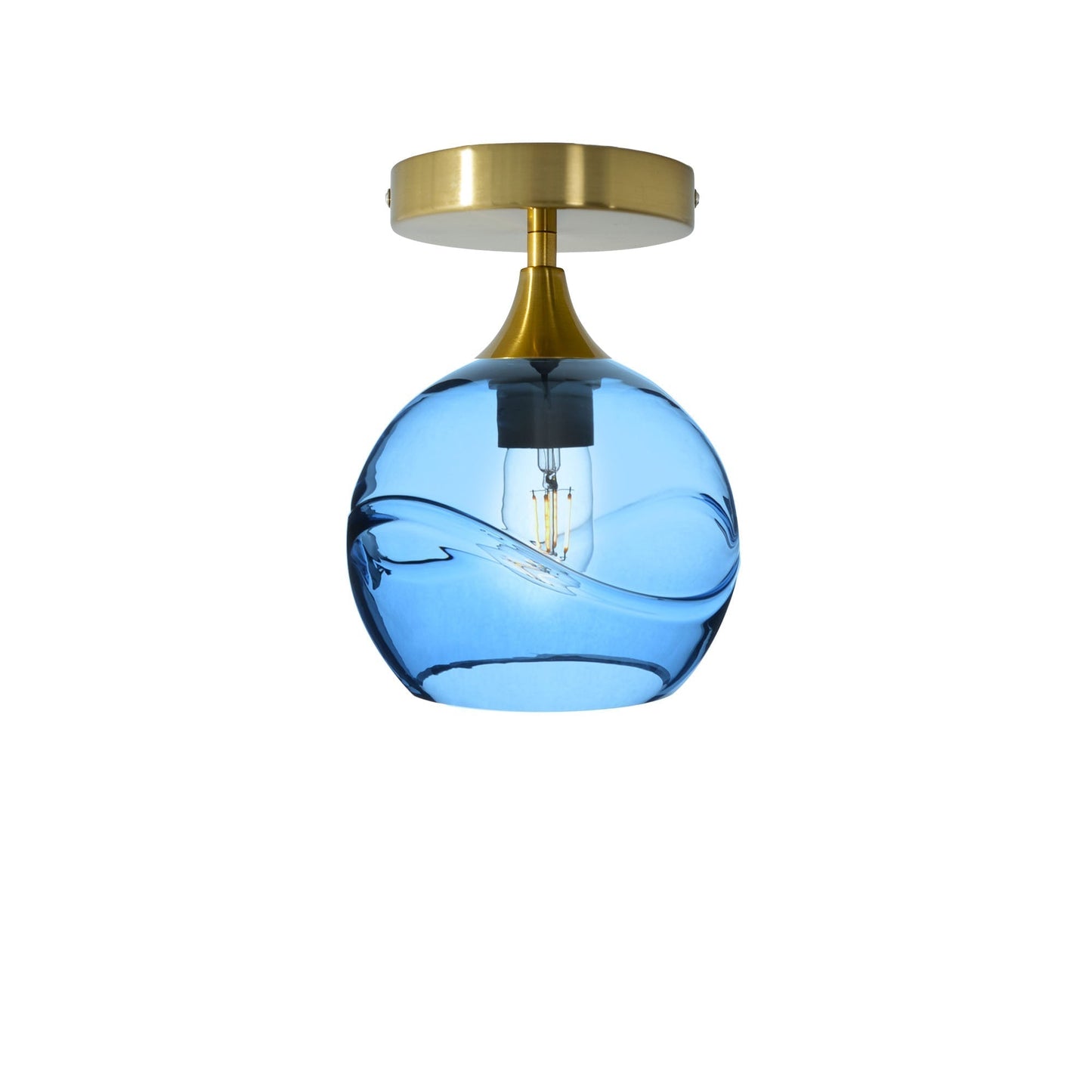 767 Swell: Semi Flush Light-Glass-Bicycle Glass Co - Hotshop-Steel Blue-Polished Brass-Bicycle Glass Co