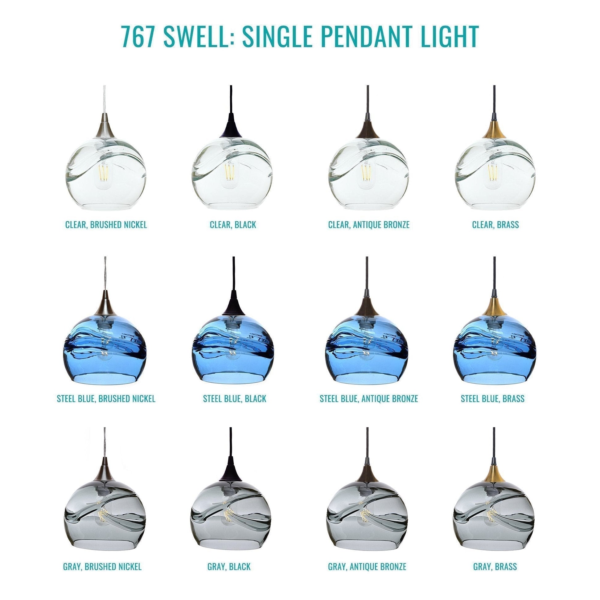 767 Swell: Single Pendant Light-Glass-Bicycle Glass Co - Hotshop-Steel Blue-Bicycle Glass Co