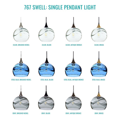 767 Swell: Single Pendant Light-Pendant Lights-Bicycle Glass Co-Steel Blue-Bicycle Glass Co