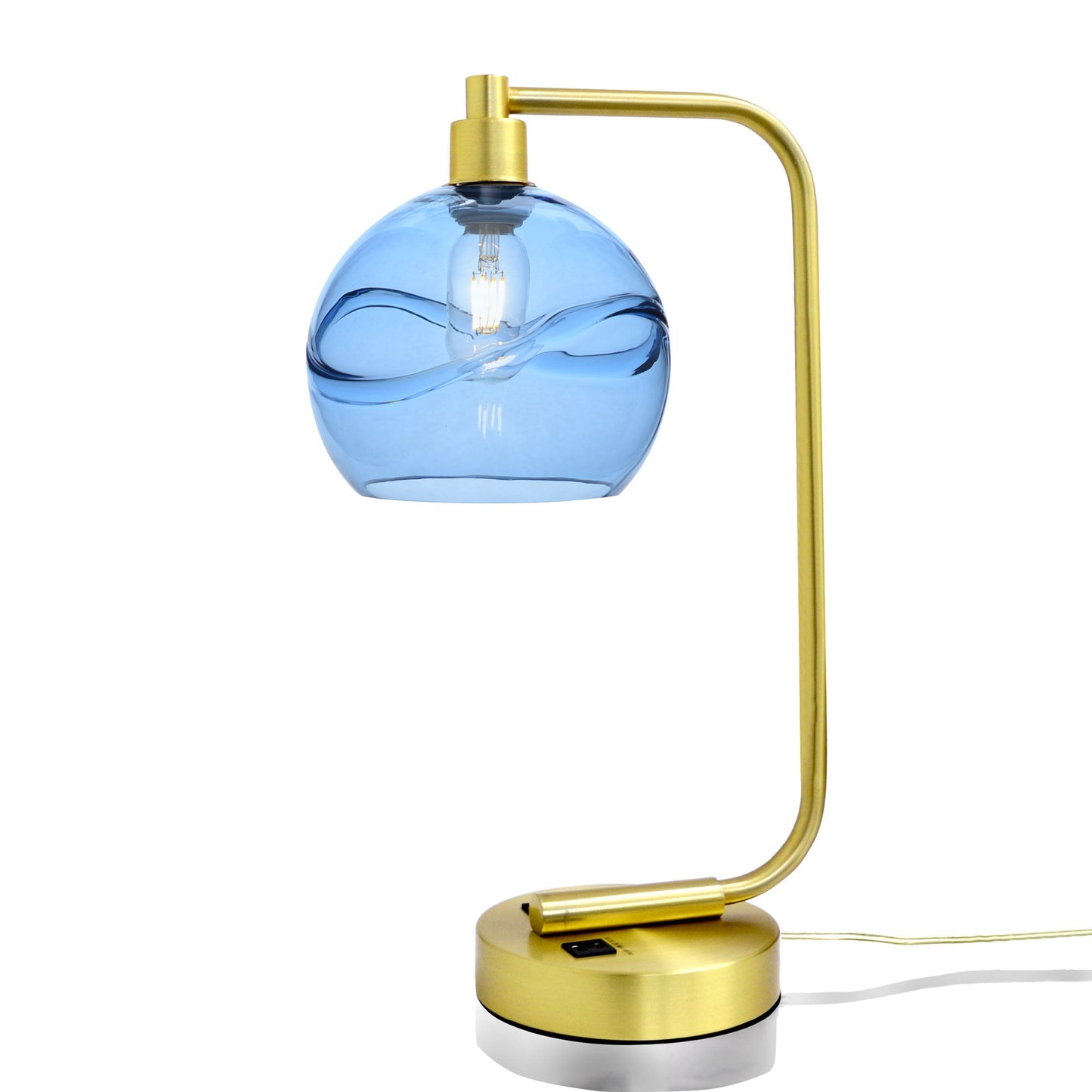 767 Swell: Table Lamp-Glass-Bicycle Glass Co - Hotshop-Steel Blue-Satin Brass-Bicycle Glass Co