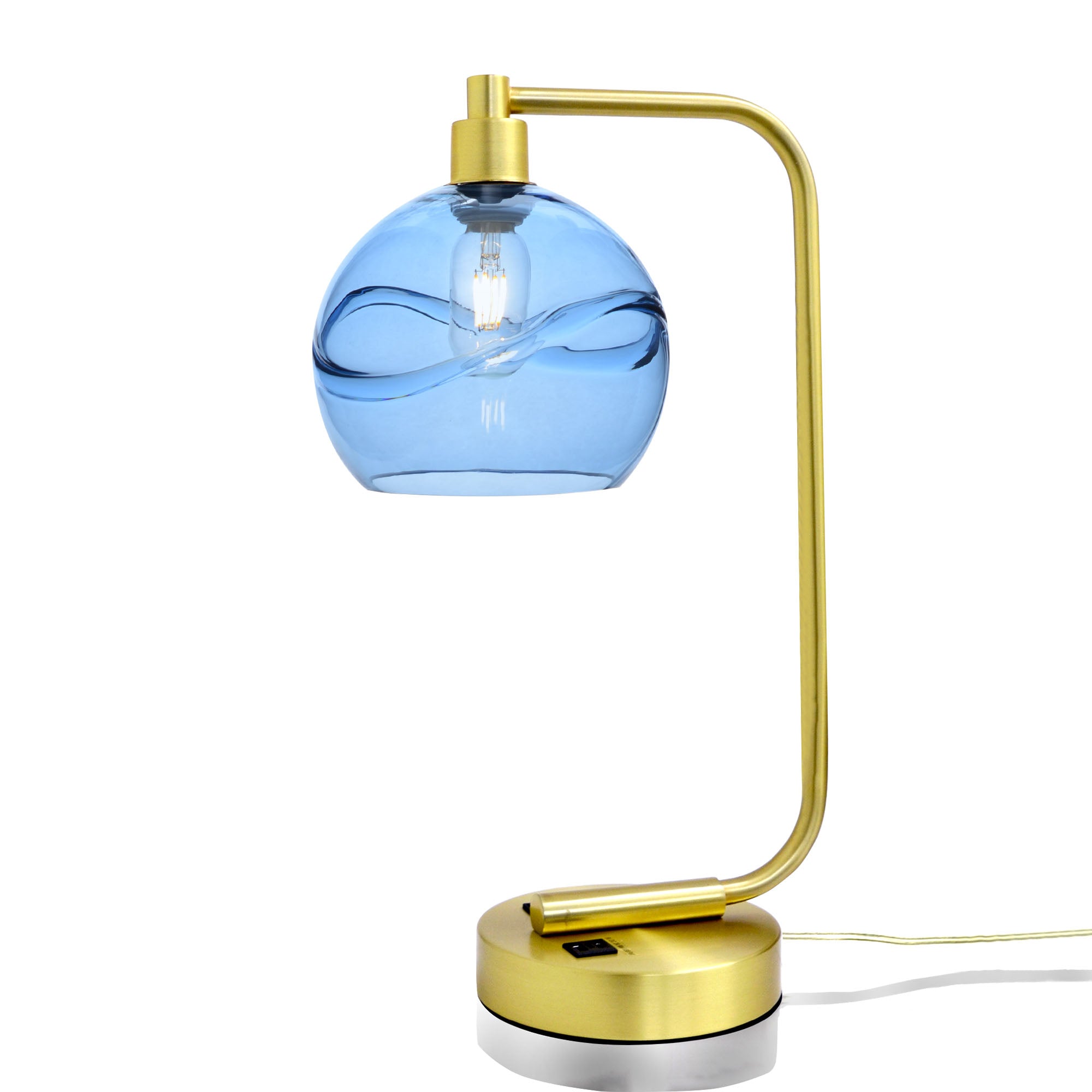 767 Swell: Table Lamp-Glass-Bicycle Glass Co - Hotshop-Steel Blue-Satin Brass-Bicycle Glass Co