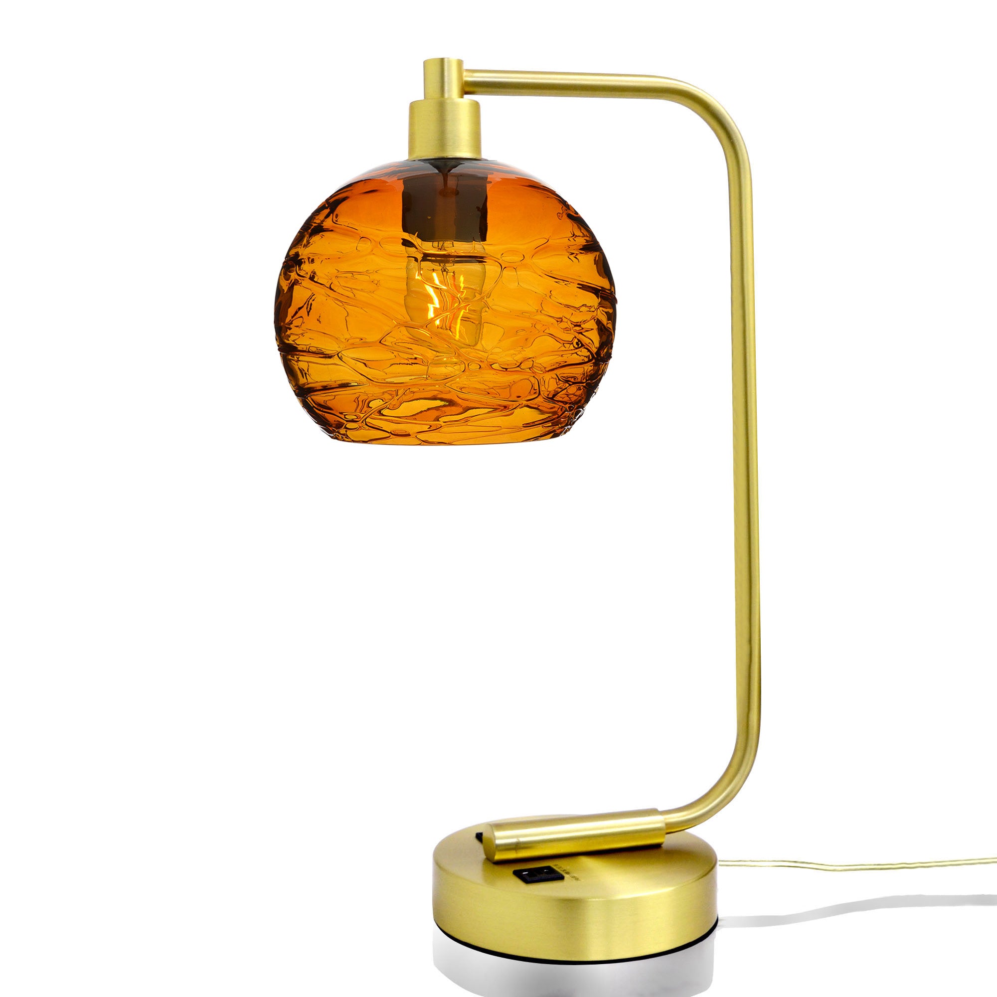 767 Table Lamp-Glass-Bicycle Glass Co - Hardware-Spun-Golden Amber-Satin Brass-Bicycle Glass Co