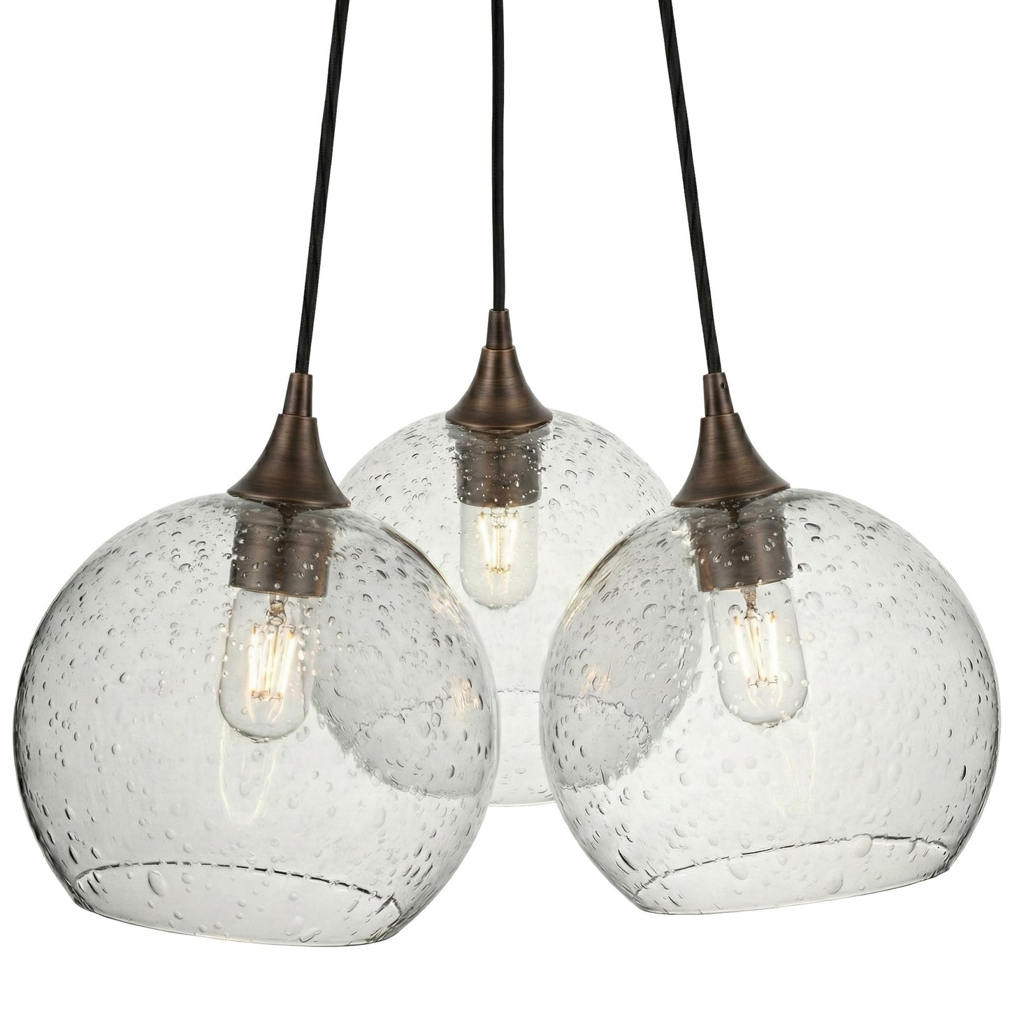 768 3-Cluster Chandelier-Glass-Bicycle Glass Co - Hotshop-Lunar-Eco Clear-Antique Bronze - 4ft Cord-Bicycle Glass Co