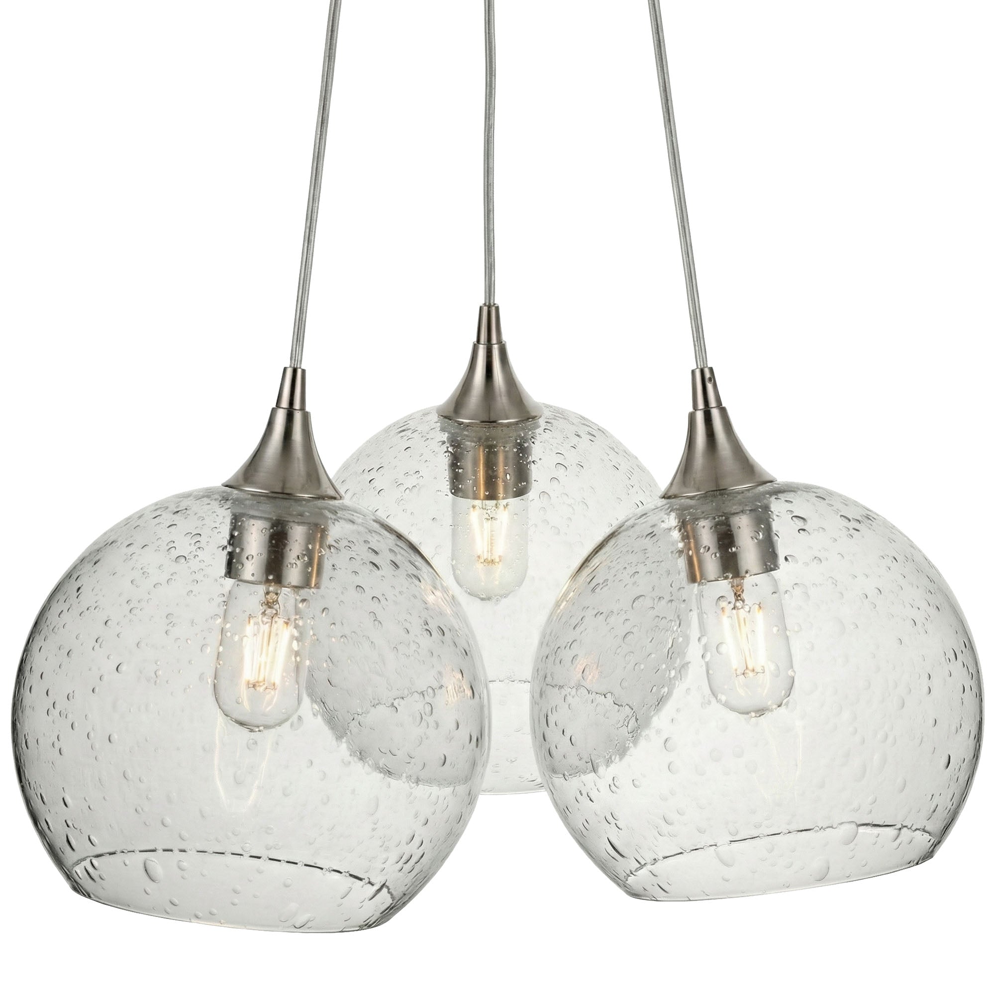 768 3-Cluster Chandelier-Glass-Bicycle Glass Co - Hotshop-Lunar-Eco Clear-Brushed Nickel - 4ft Cord-Bicycle Glass Co