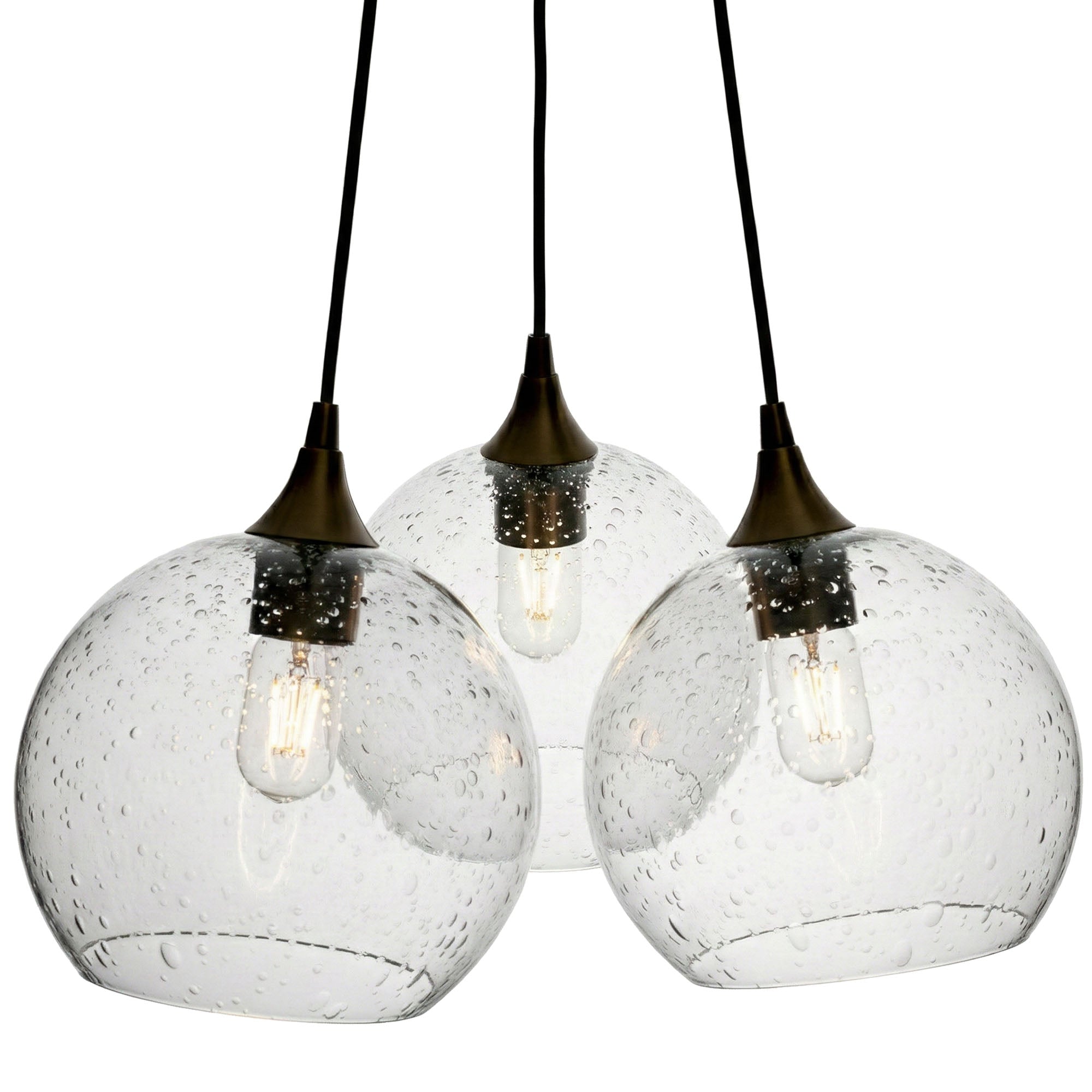 768 3-Cluster Chandelier-Glass-Bicycle Glass Co - Hotshop-Lunar-Eco Clear-Matte Black - 4ft Cord-Bicycle Glass Co