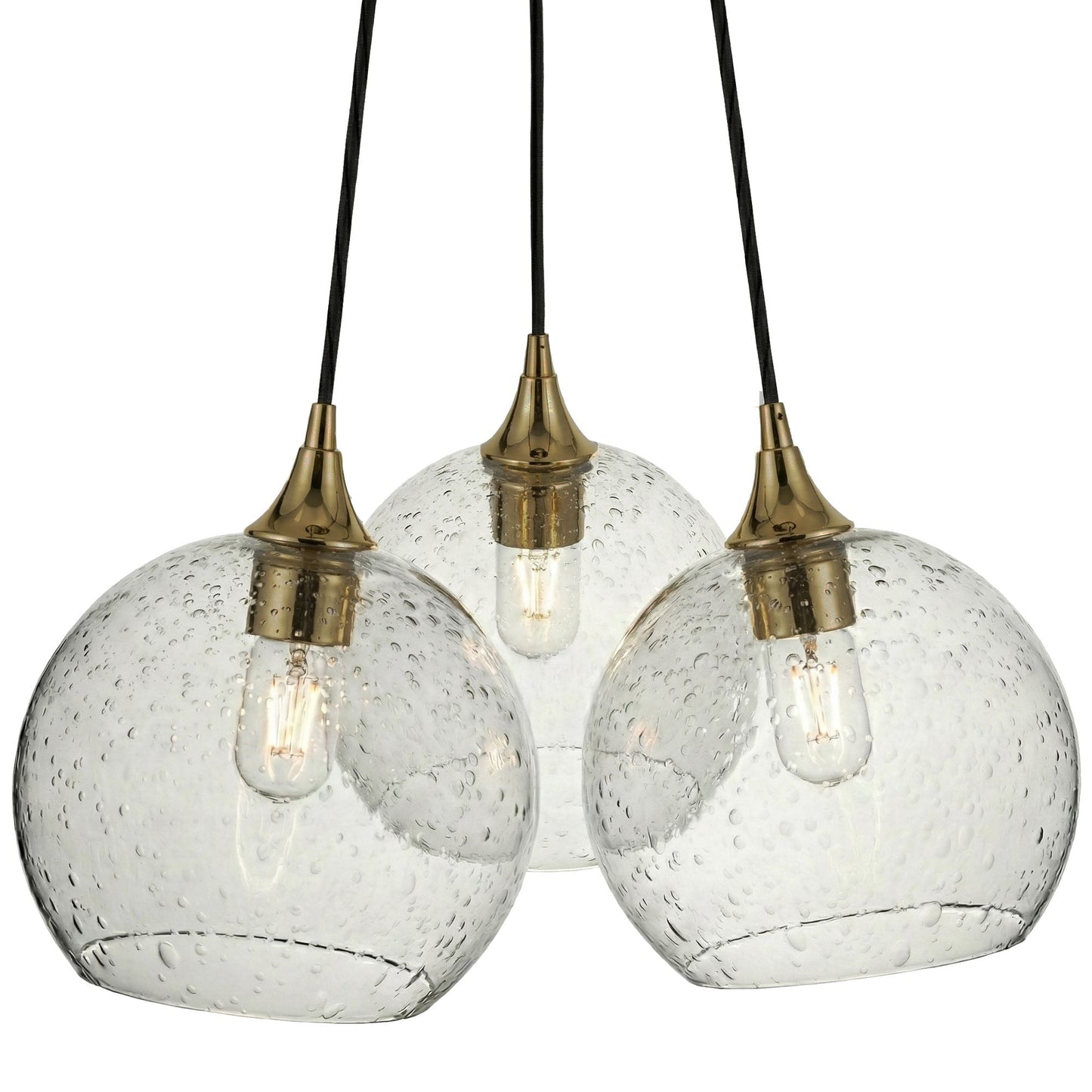 768 3-Cluster Chandelier-Glass-Bicycle Glass Co - Hotshop-Lunar-Eco Clear-Polished Brass - 4ft Cord-Bicycle Glass Co