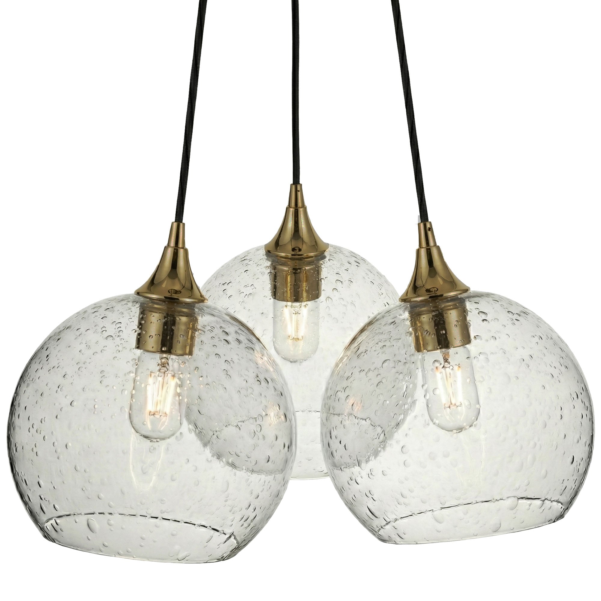 768 3-Cluster Chandelier-Glass-Bicycle Glass Co - Hotshop-Lunar-Eco Clear-Polished Brass - 4ft Cord-Bicycle Glass Co