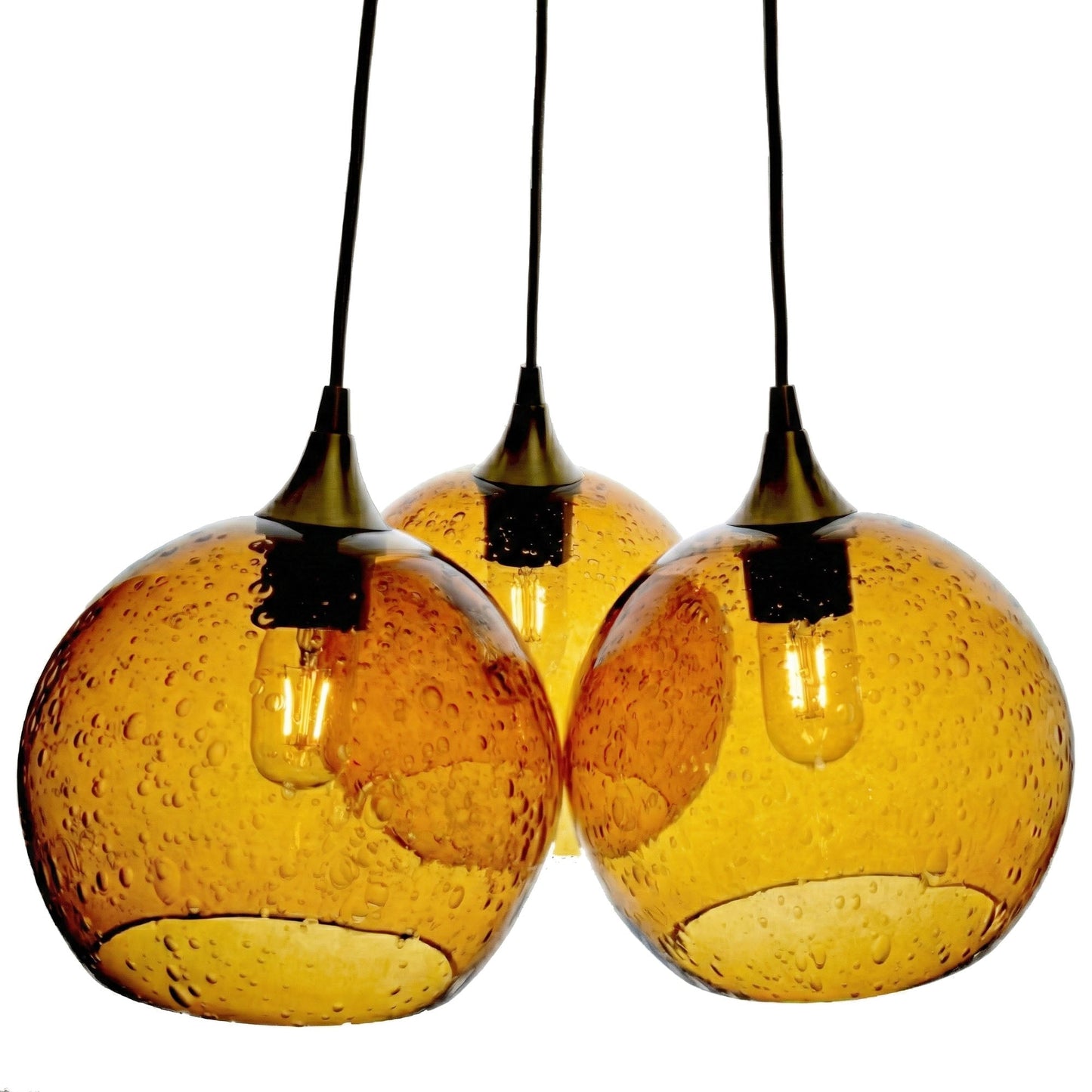 768 3-Cluster Chandelier-Glass-Bicycle Glass Co - Hotshop-Lunar-Golden Amber-Antique Bronze - 4ft Cord-Bicycle Glass Co