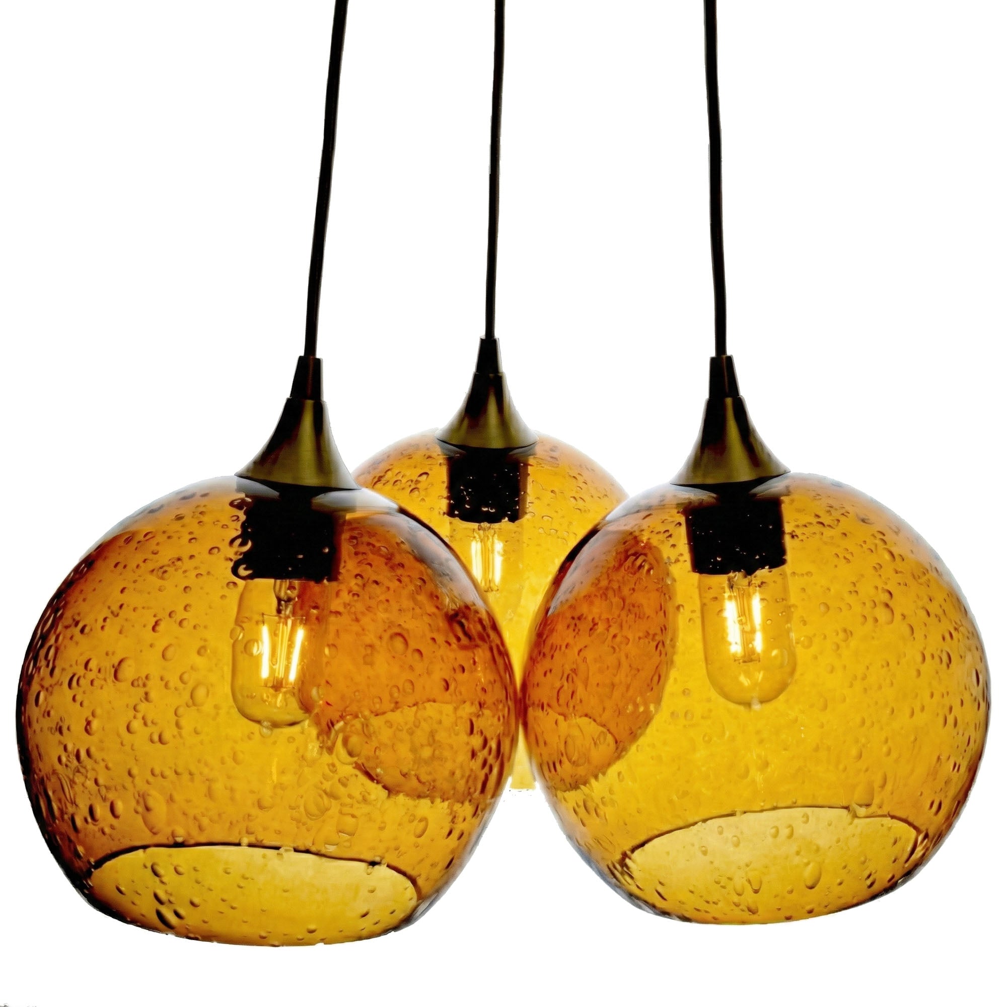 768 3-Cluster Chandelier-Glass-Bicycle Glass Co - Hotshop-Lunar-Golden Amber-Antique Bronze - 4ft Cord-Bicycle Glass Co