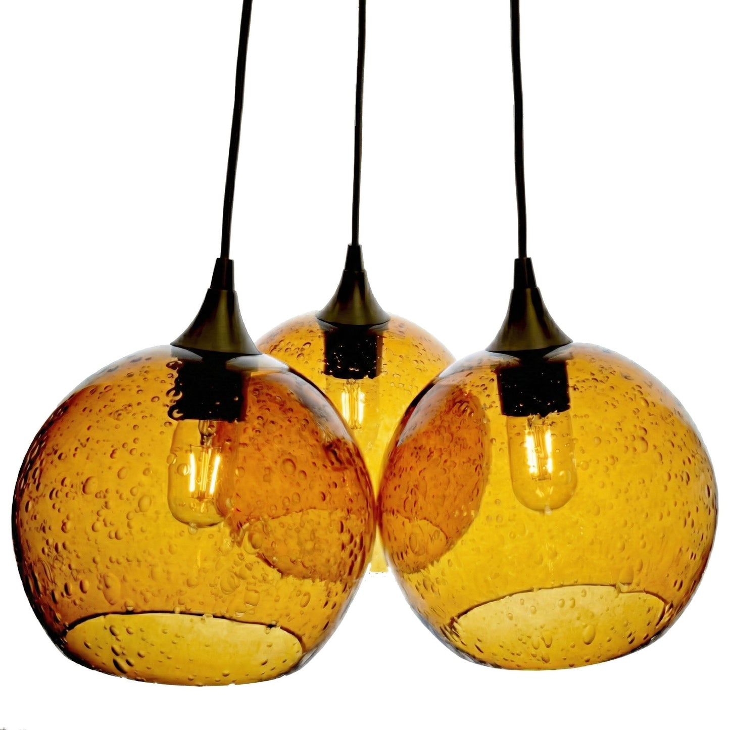768 3-Cluster Chandelier-Glass-Bicycle Glass Co - Hotshop-Lunar-Golden Amber-Matte Black - 4ft Cord-Bicycle Glass Co