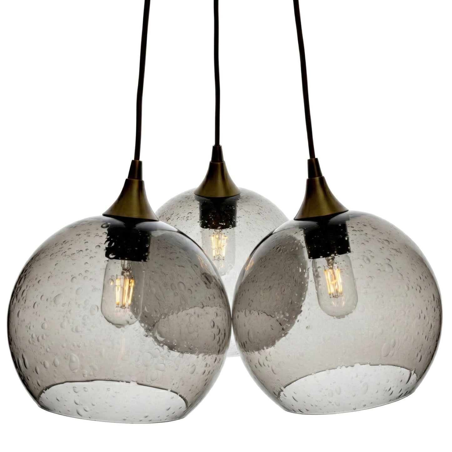 768 3-Cluster Chandelier-Glass-Bicycle Glass Co - Hotshop-Lunar-Slate Gray-Antique Bronze - 4ft Cord-Bicycle Glass Co