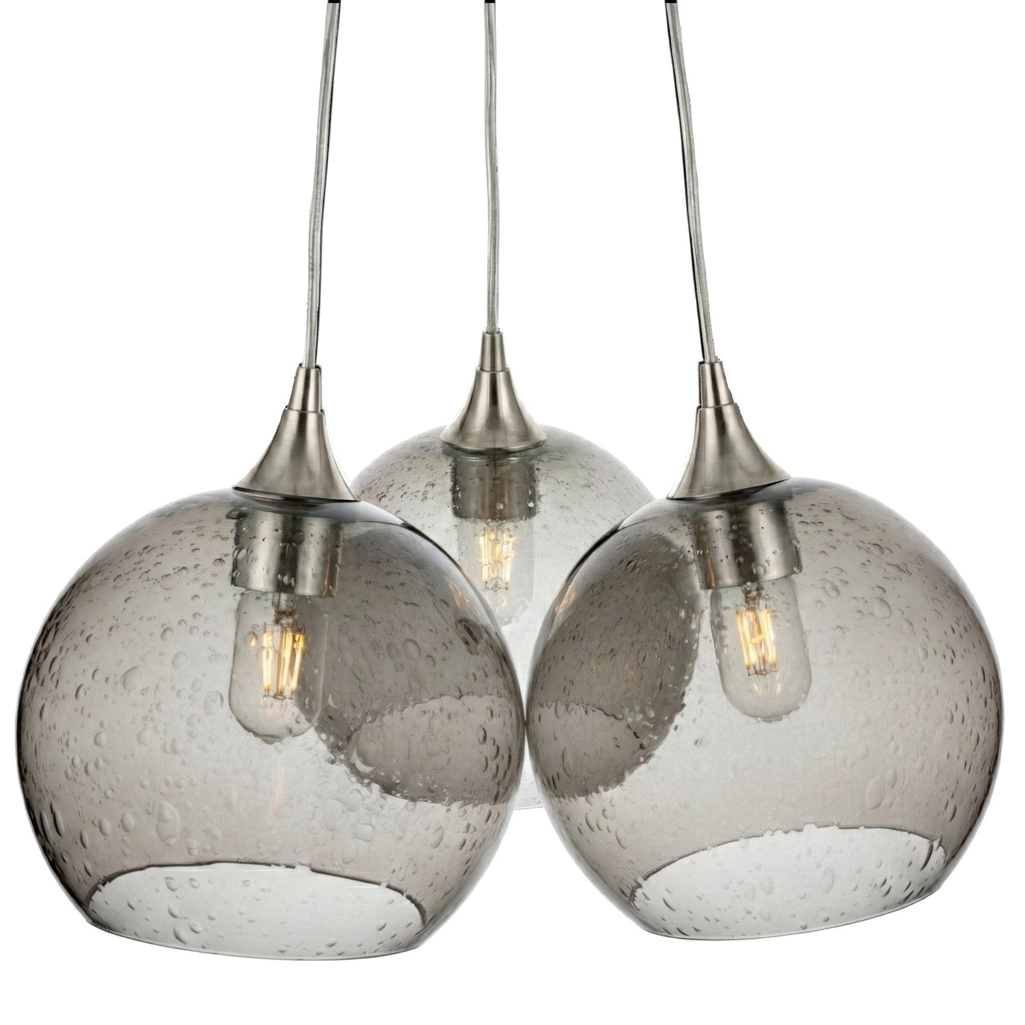 768 3-Cluster Chandelier-Glass-Bicycle Glass Co - Hotshop-Lunar-Slate Gray-Brushed Nickel - 4ft Cord-Bicycle Glass Co