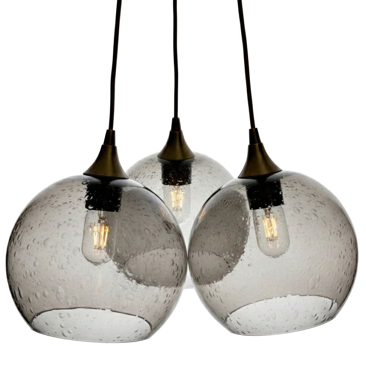768 3-Cluster Chandelier-Glass-Bicycle Glass Co - Hotshop-Lunar-Slate Gray-Matte Black - 4ft Cord-Bicycle Glass Co