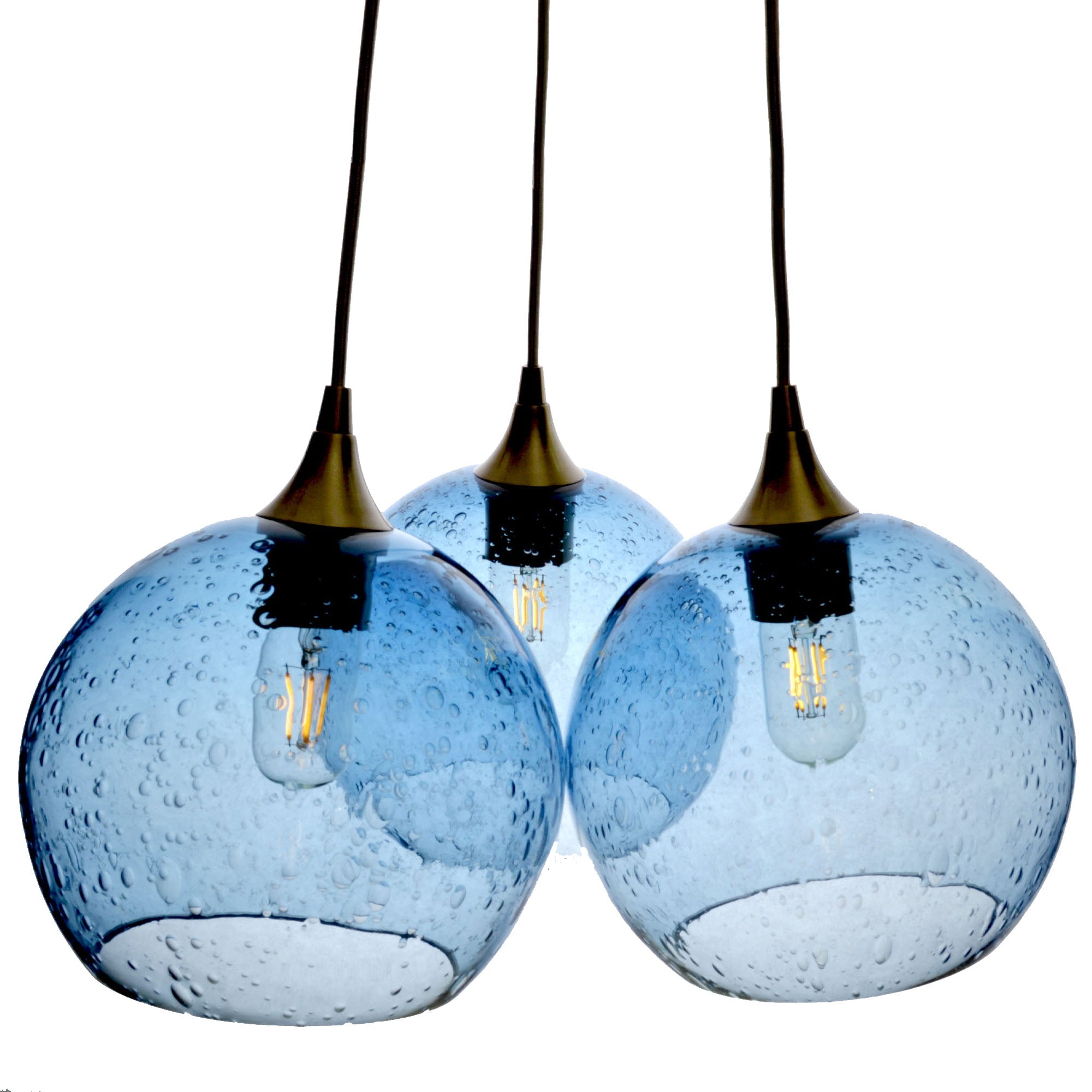 768 3-Cluster Chandelier-Glass-Bicycle Glass Co - Hotshop-Lunar-Steel Blue-Antique Bronze - 4ft Cord-Bicycle Glass Co