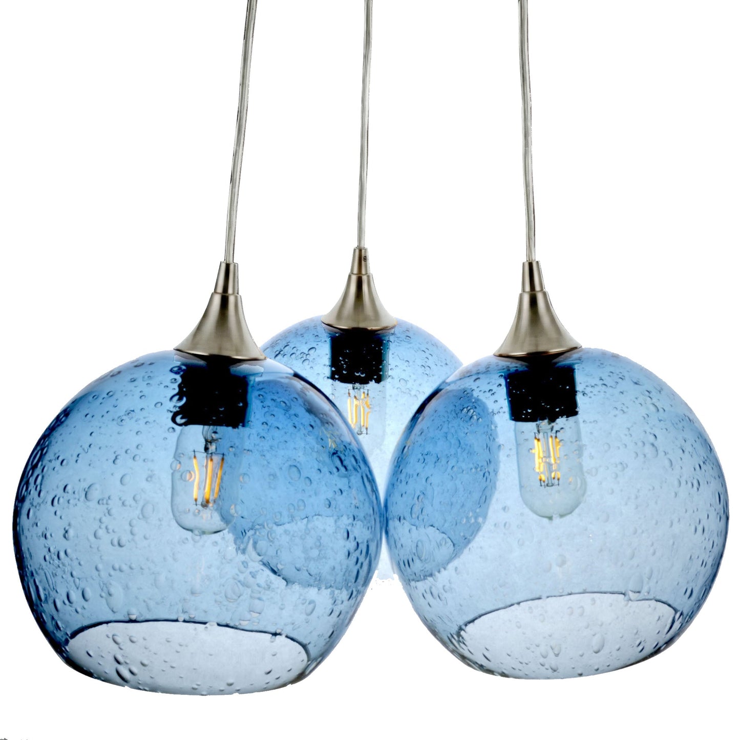 768 3-Cluster Chandelier-Glass-Bicycle Glass Co - Hotshop-Lunar-Steel Blue-Brushed Nickel - 4ft Cord-Bicycle Glass Co