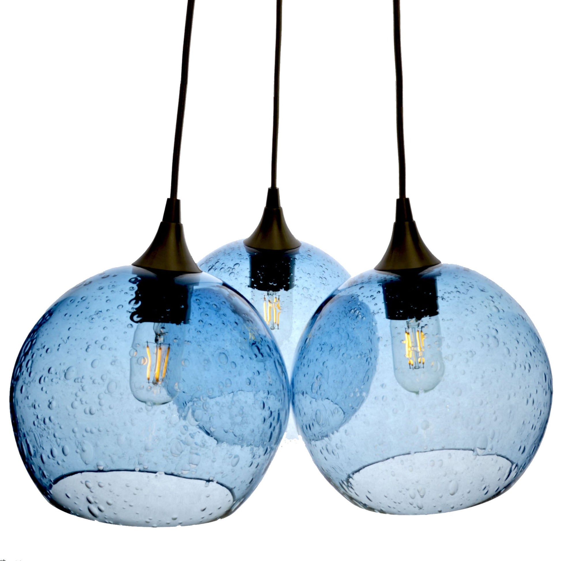 768 3-Cluster Chandelier-Glass-Bicycle Glass Co - Hotshop-Lunar-Steel Blue-Matte Black - 4ft Cord-Bicycle Glass Co