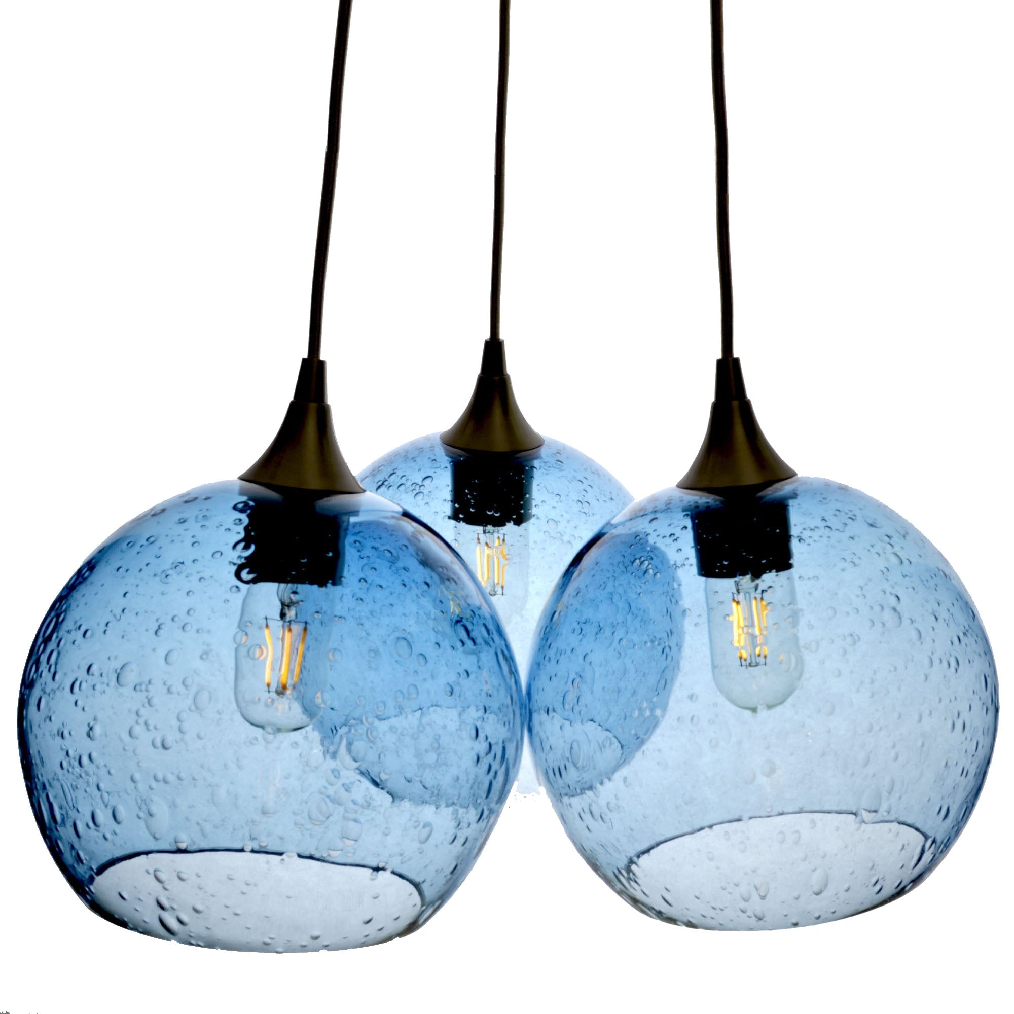 768 3-Cluster Chandelier-Glass-Bicycle Glass Co - Hotshop-Lunar-Steel Blue-Matte Black - 4ft Cord-Bicycle Glass Co