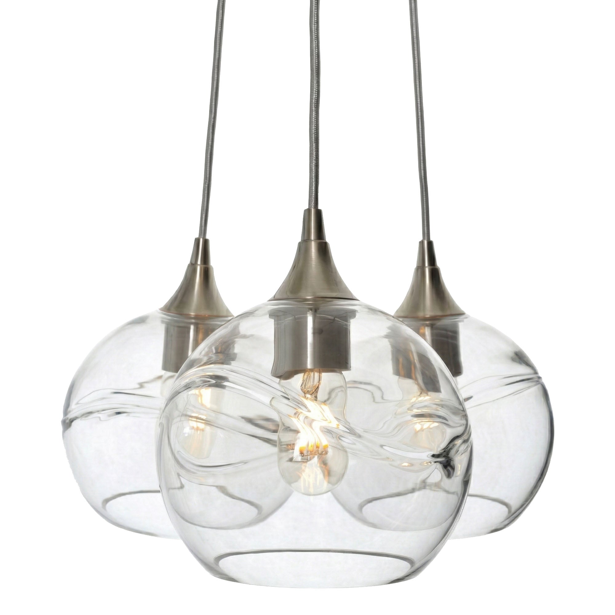 768 3-Cluster Chandelier-Glass-Bicycle Glass Co - Hotshop-Swell-Eco Clear-Brushed Nickel - 4ft Cord-Bicycle Glass Co