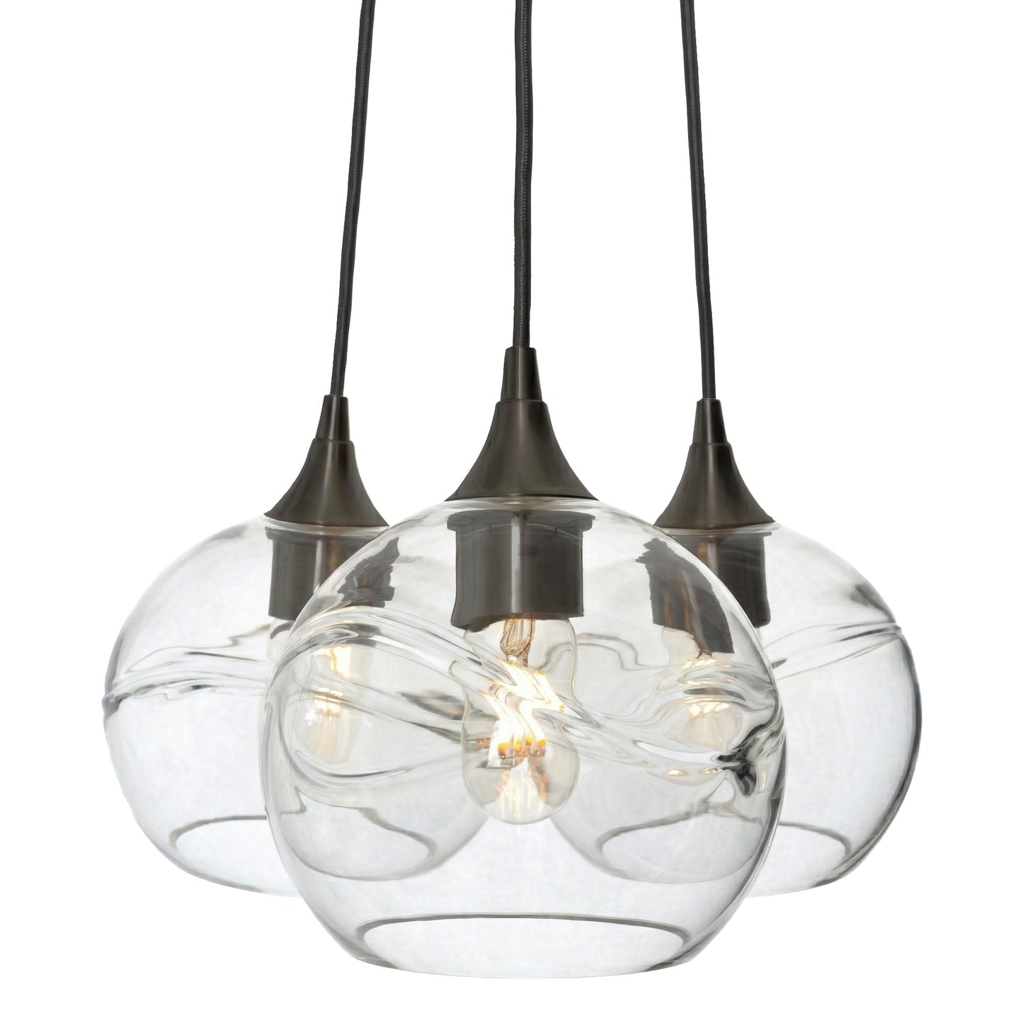 768 3-Cluster Chandelier-Glass-Bicycle Glass Co - Hotshop-Swell-Eco Clear-Matte Black - 4ft Cord-Bicycle Glass Co