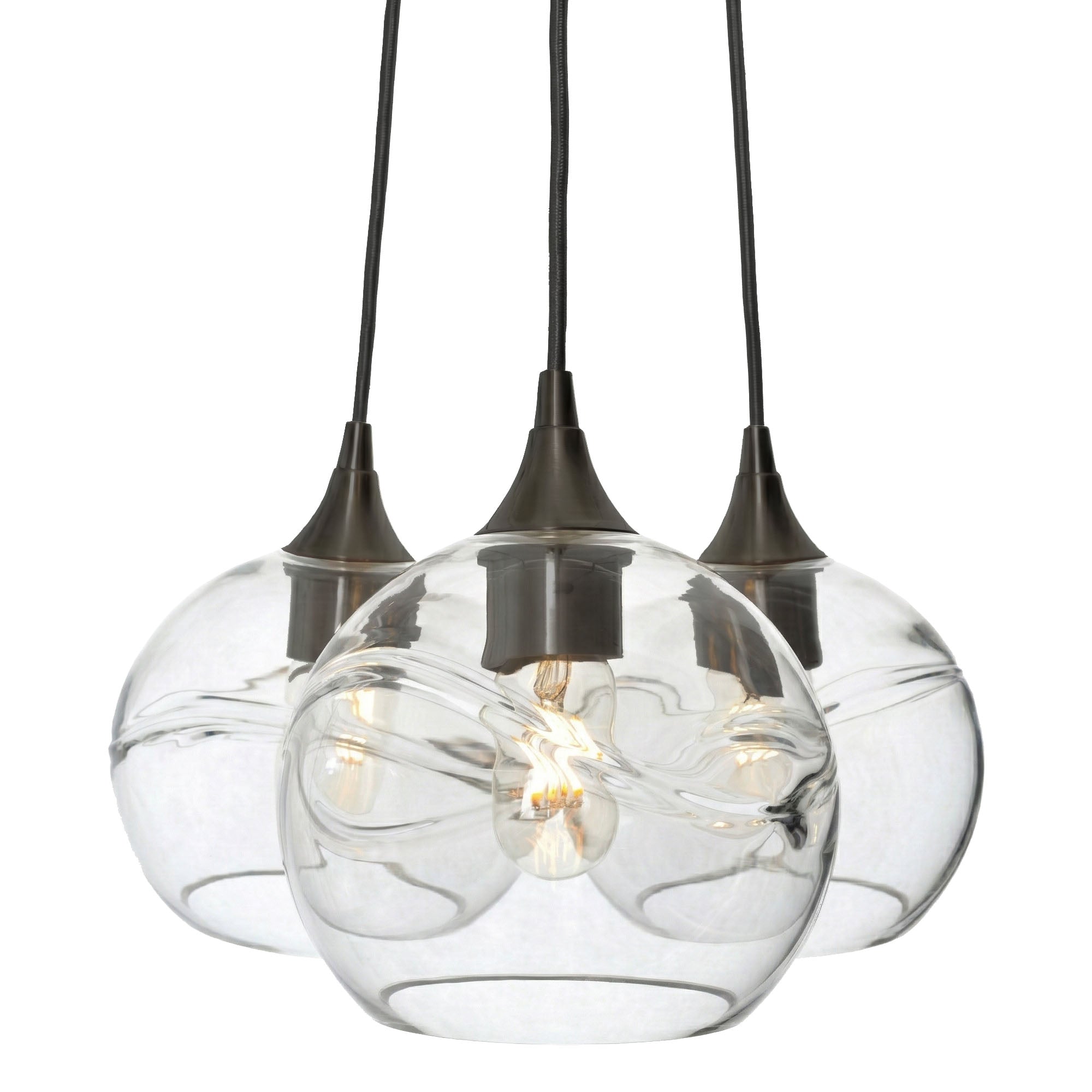 768 3-Cluster Chandelier-Glass-Bicycle Glass Co - Hotshop-Swell-Eco Clear-Matte Black - 4ft Cord-Bicycle Glass Co
