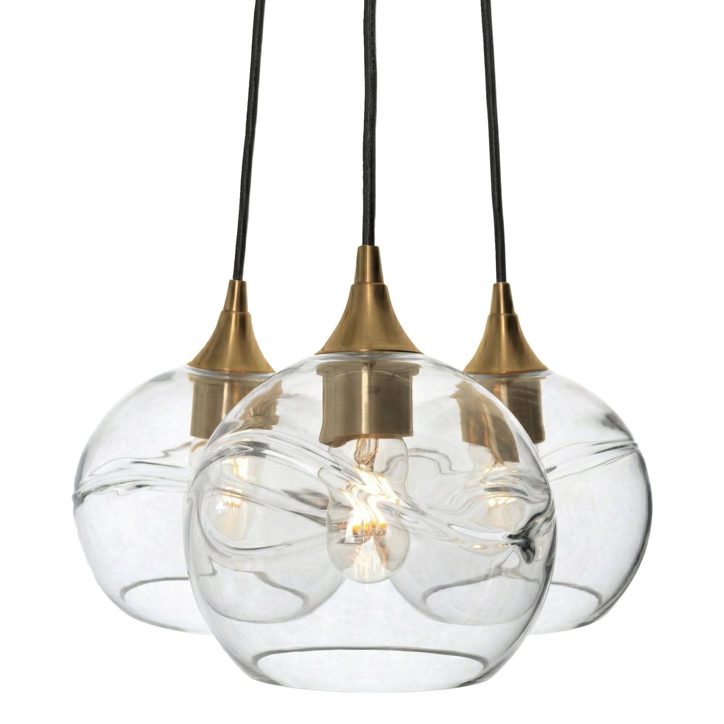 768 3-Cluster Chandelier-Glass-Bicycle Glass Co - Hotshop-Swell-Eco Clear-Polished Brass - 4ft Cord-Bicycle Glass Co