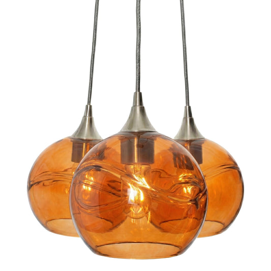 768 3-Cluster Chandelier-Glass-Bicycle Glass Co - Hotshop-Swell-Golden Amber-Brushed Nickel - 4ft Cord-Bicycle Glass Co