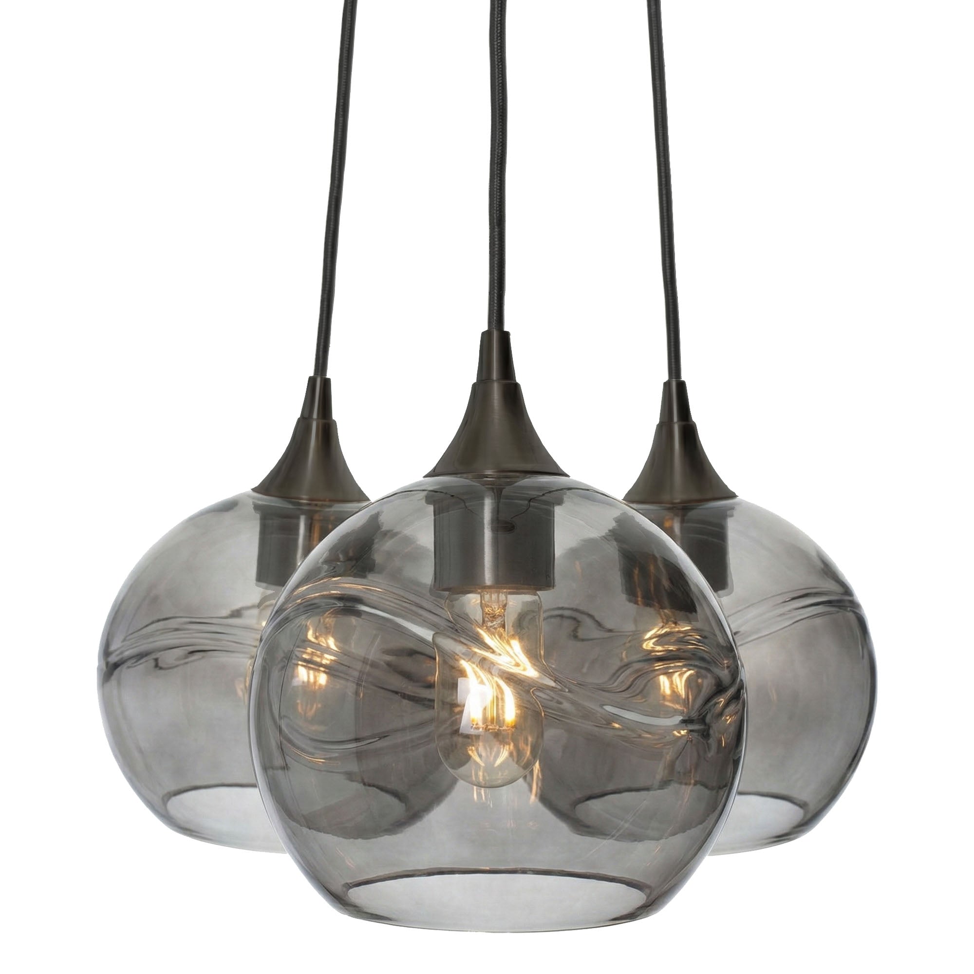 768 3-Cluster Chandelier-Glass-Bicycle Glass Co - Hotshop-Swell-Slate Gray-Matte Black - 4ft Cord-Bicycle Glass Co