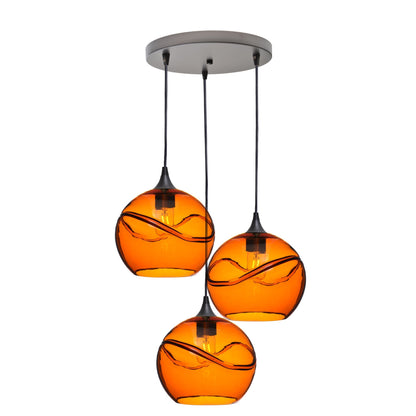 768 3 Pendant Cascade Chandelier-Glass-Bicycle Glass Co - Hotshop-Matte Black - 4ft Cord-Lunar-Steel Blue-Bicycle Glass Co