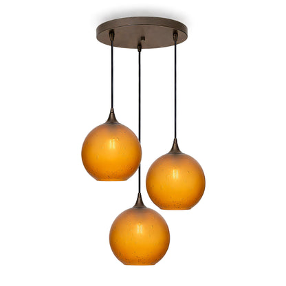 768 3 Pendant Cascade Chandelier-Glass-Bicycle Glass Co - Hotshop-Antique Bronze - 4ft Cord-Celestial-Golden Amber-Bicycle Glass Co