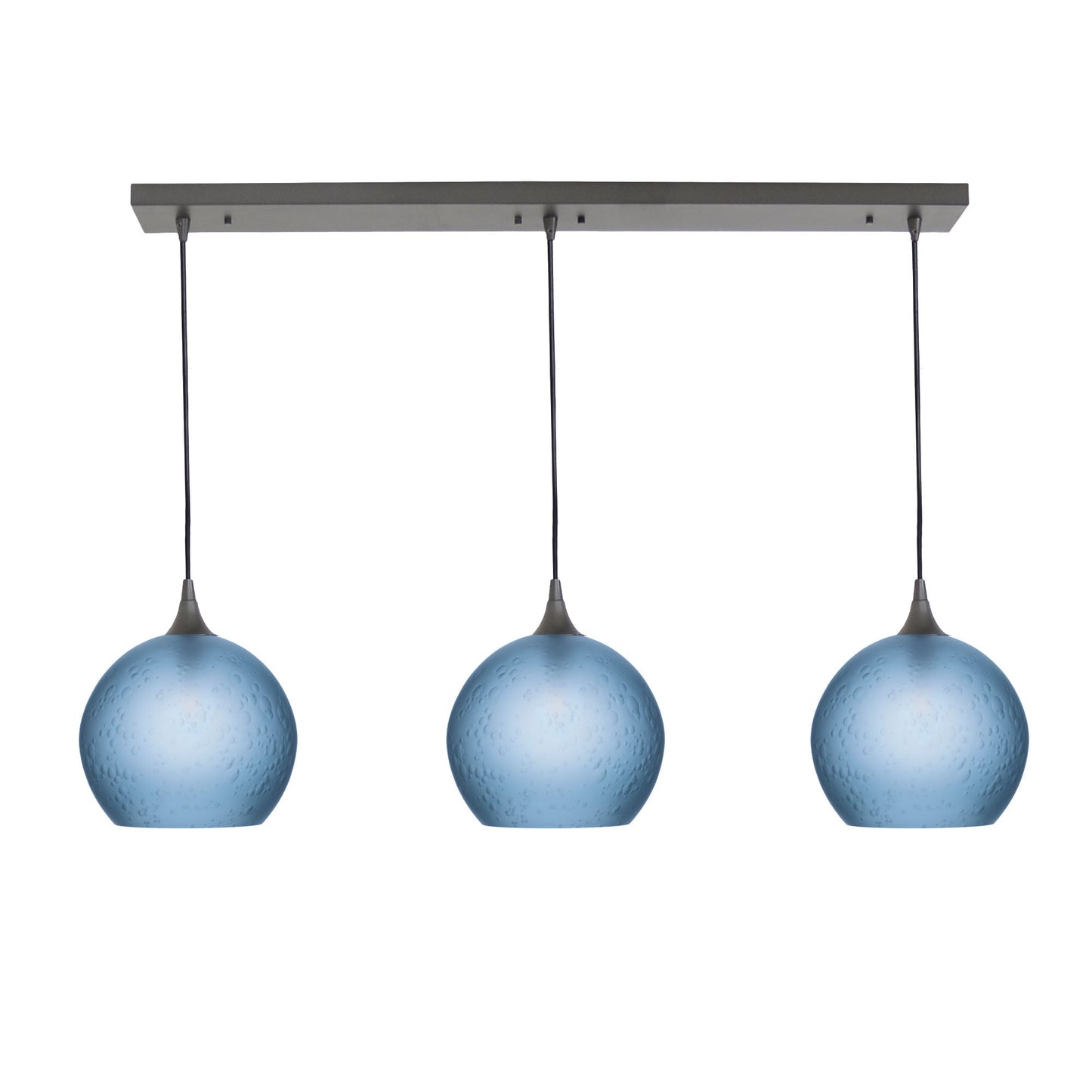 768 3 Pendant Cascade Chandelier-Glass-Bicycle Glass Co - Hotshop-Antique Bronze - 4ft Cord-Celestial-Steel Blue-Bicycle Glass Co