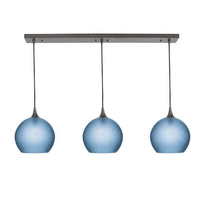 768 3 Pendant Cascade Chandelier-Glass-Bicycle Glass Co - Hotshop-Antique Bronze - 4ft Cord-Celestial-Steel Blue-Bicycle Glass Co
