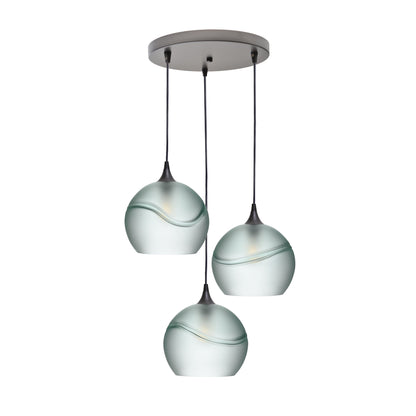768 3 Pendant Cascade Chandelier-Glass-Bicycle Glass Co - Hotshop-Antique Bronze - 4ft Cord-Glacial-Eco Clear-Bicycle Glass Co