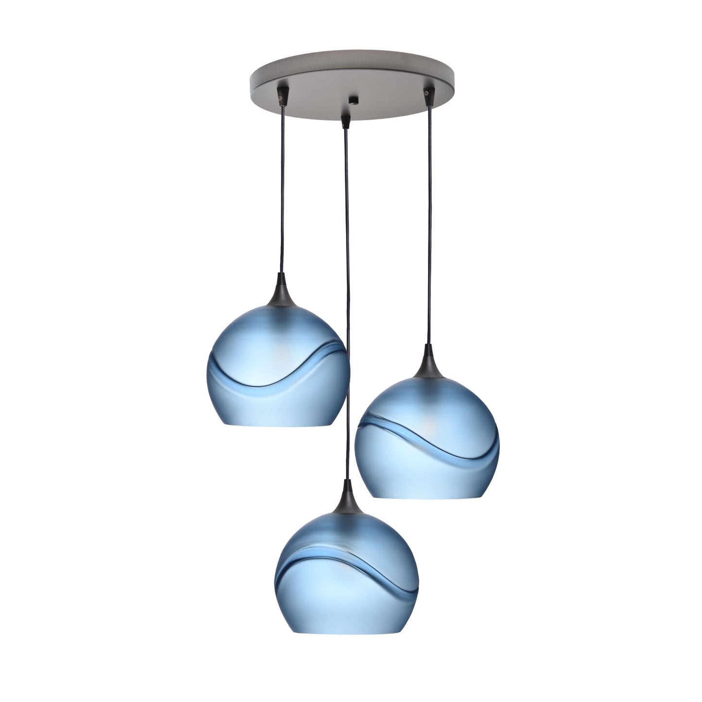 768 3 Pendant Cascade Chandelier-Glass-Bicycle Glass Co - Hotshop-Antique Bronze - 4ft Cord-Glacial-Steel Blue-Bicycle Glass Co