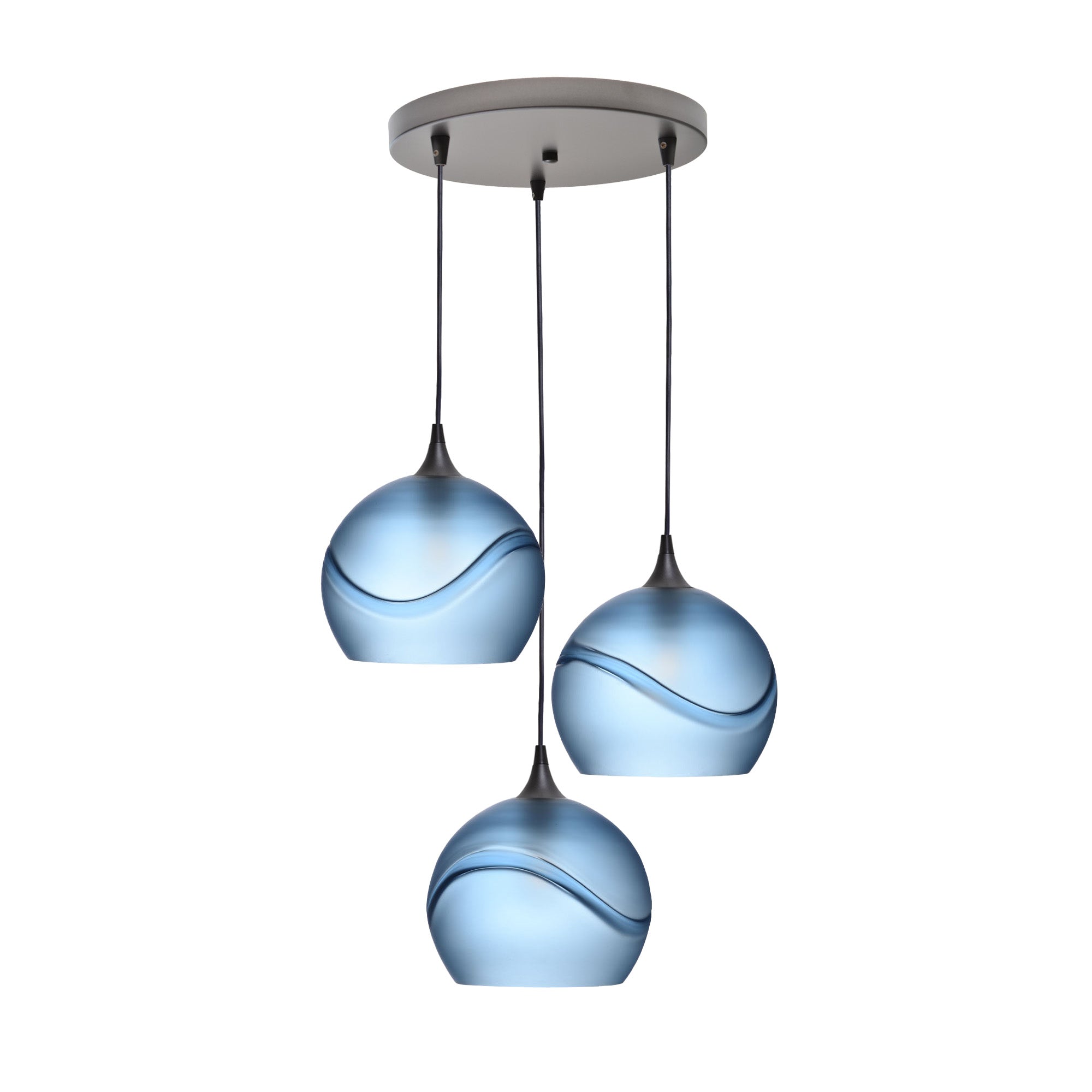 768 3 Pendant Cascade Chandelier-Glass-Bicycle Glass Co - Hotshop-Antique Bronze - 4ft Cord-Glacial-Steel Blue-Bicycle Glass Co