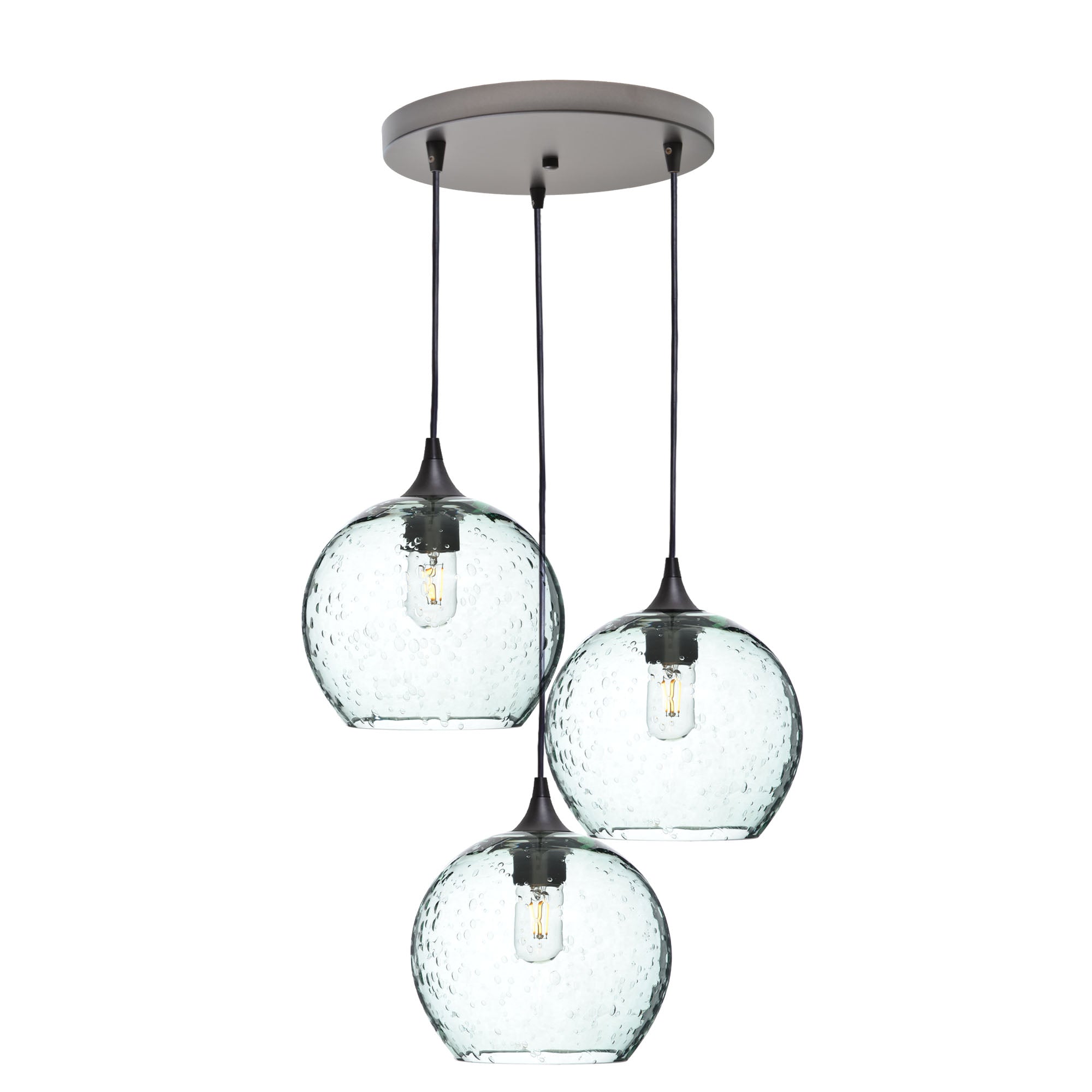 768 3 Pendant Cascade Chandelier-Glass-Bicycle Glass Co - Hotshop-Antique Bronze - 4ft Cord-Lunar-Eco Clear-Bicycle Glass Co