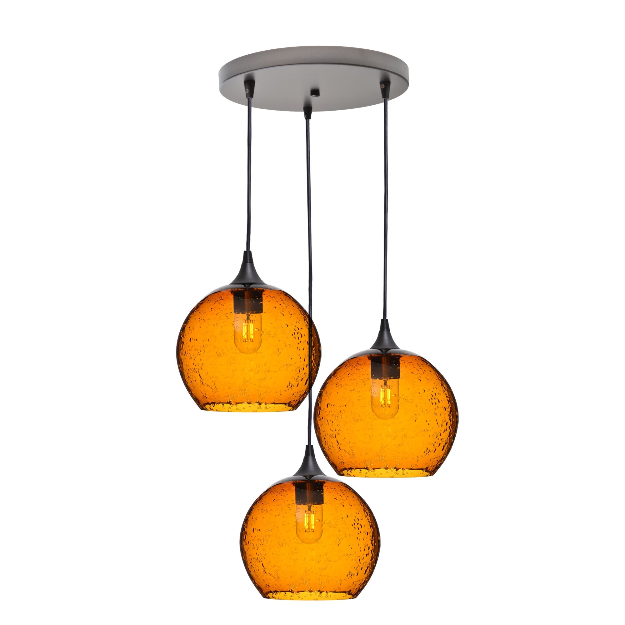 768 3 Pendant Cascade Chandelier-Glass-Bicycle Glass Co - Hotshop-Antique Bronze - 4ft Cord-Lunar-Golden Amber-Bicycle Glass Co