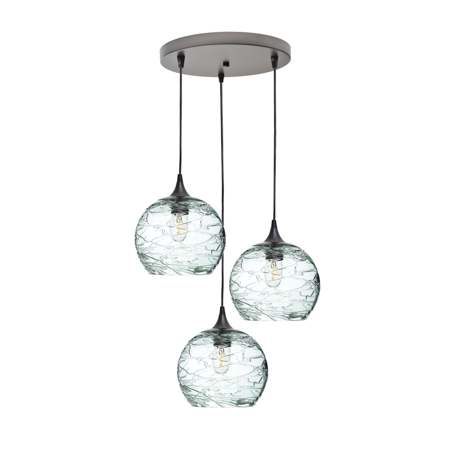 768 3 Pendant Cascade Chandelier-Glass-Bicycle Glass Co - Hotshop-Antique Bronze - 4ft Cord-Spun-Eco Clear-Bicycle Glass Co