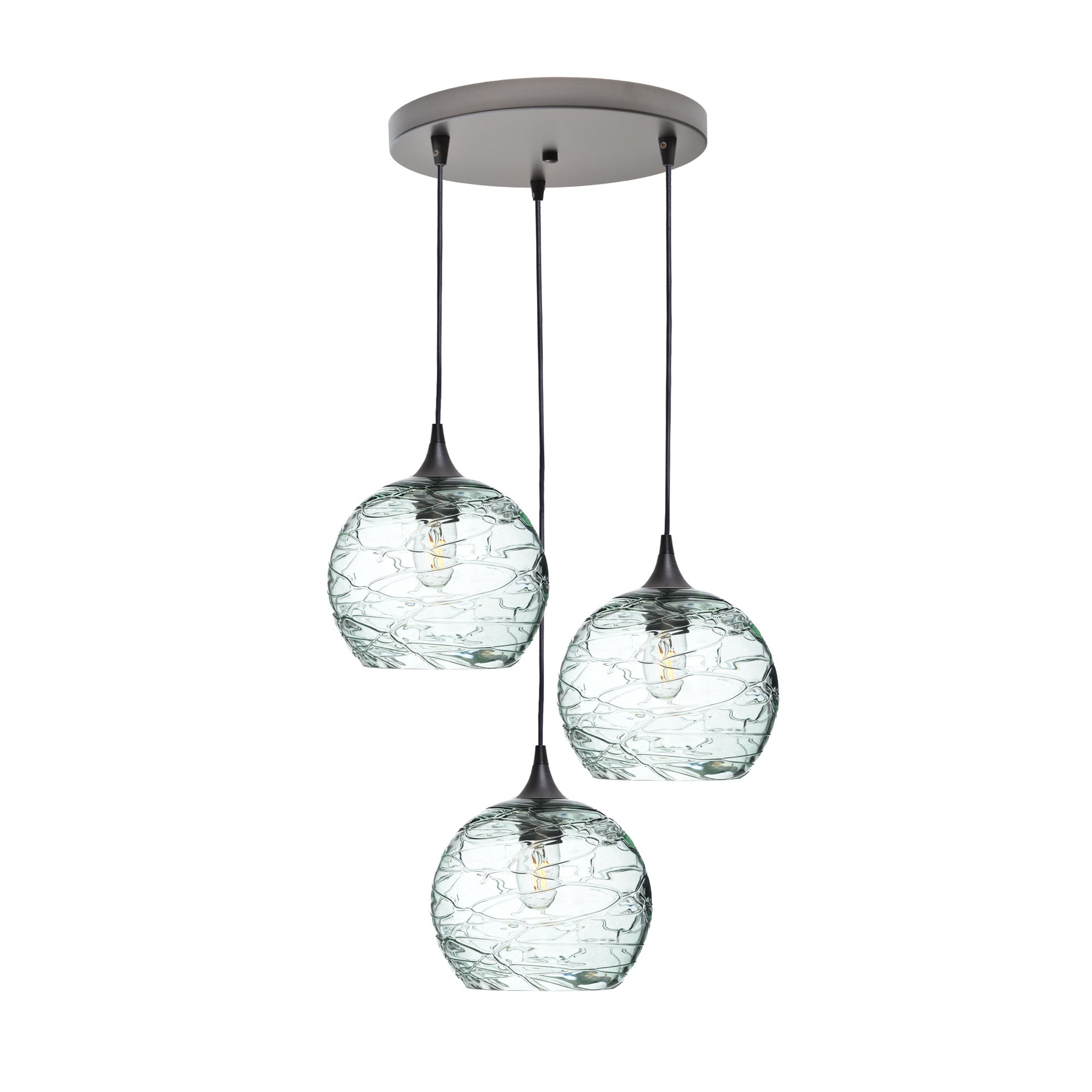 768 3 Pendant Cascade Chandelier-Glass-Bicycle Glass Co - Hotshop-Antique Bronze - 4ft Cord-Spun-Eco Clear-Bicycle Glass Co