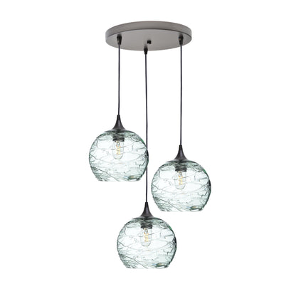 768 3 Pendant Cascade Chandelier-Glass-Bicycle Glass Co - Hotshop-Antique Bronze - 4ft Cord-Spun-Eco Clear-Bicycle Glass Co