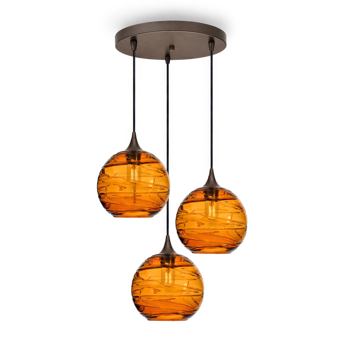 768 3 Pendant Cascade Chandelier-Glass-Bicycle Glass Co - Hotshop-Antique Bronze - 4ft Cord-Spun-Golden Amber-Bicycle Glass Co