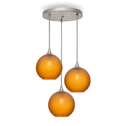 768 3 Pendant Cascade Chandelier-Glass-Bicycle Glass Co - Hotshop-Brushed Nickel - 4ft Cord-Celestial-Golden Amber-Bicycle Glass Co