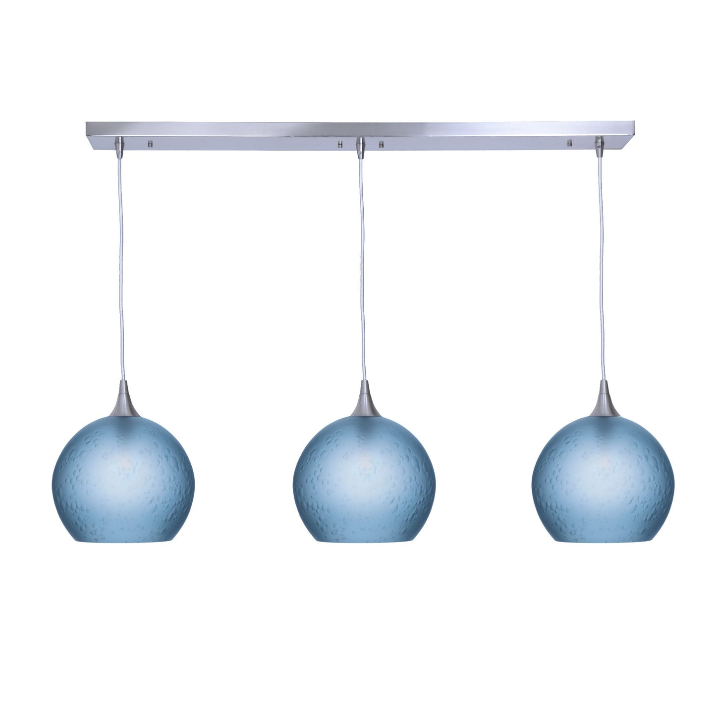 768 3 Pendant Cascade Chandelier-Glass-Bicycle Glass Co - Hotshop-Brushed Nickel - 4ft Cord-Celestial-Steel Blue-Bicycle Glass Co