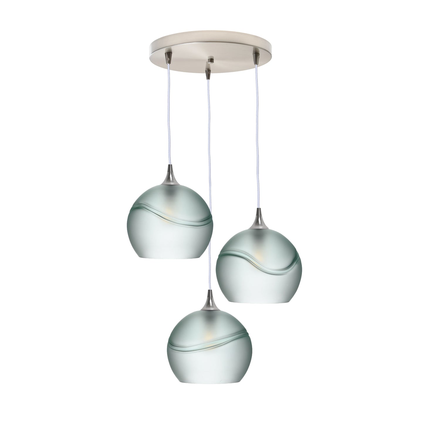 768 3 Pendant Cascade Chandelier-Glass-Bicycle Glass Co - Hotshop-Brushed Nickel - 4ft Cord-Glacial-Eco Clear-Bicycle Glass Co